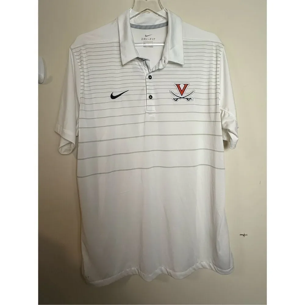 Nike UVA Virginia Cavaliers Dri fit Polo White Mens XL Short Sleeve Activewear A